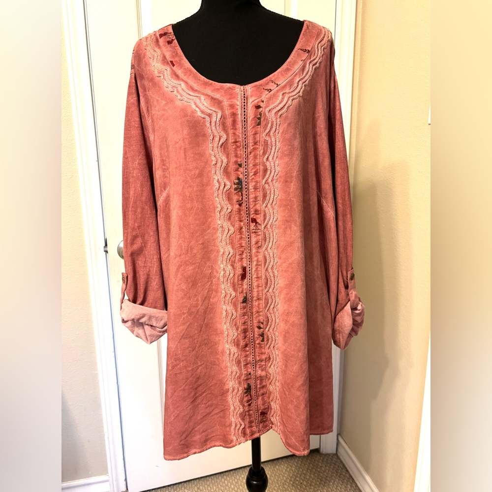 Ali Miles 3X Embroidered Pink Blouse shirt top Lagenlook Boho - Picture 3 of 14